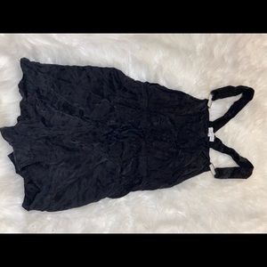 Black Suede like Material Overall Shorts